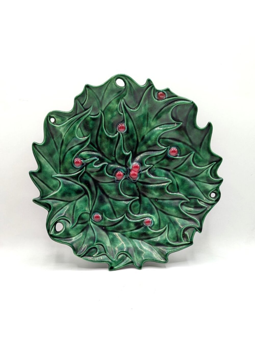 Atlantic Mold Hand Painted Christmas Holly Berries Leaves Plate Serving Dish 11"